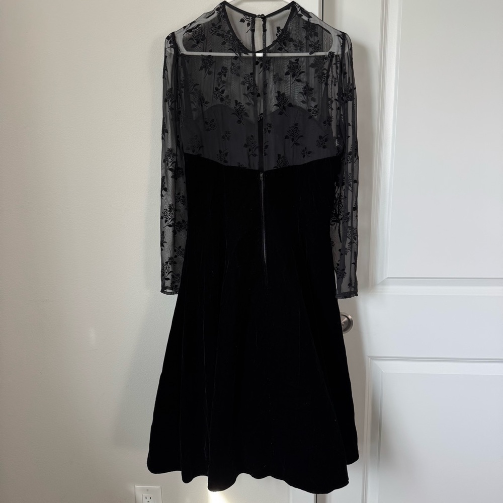 Vintage Niki Black Velvet Floral Dress Size 10 Whimsigoth 80s 90s Prom Sheer - Picture 7 of 13